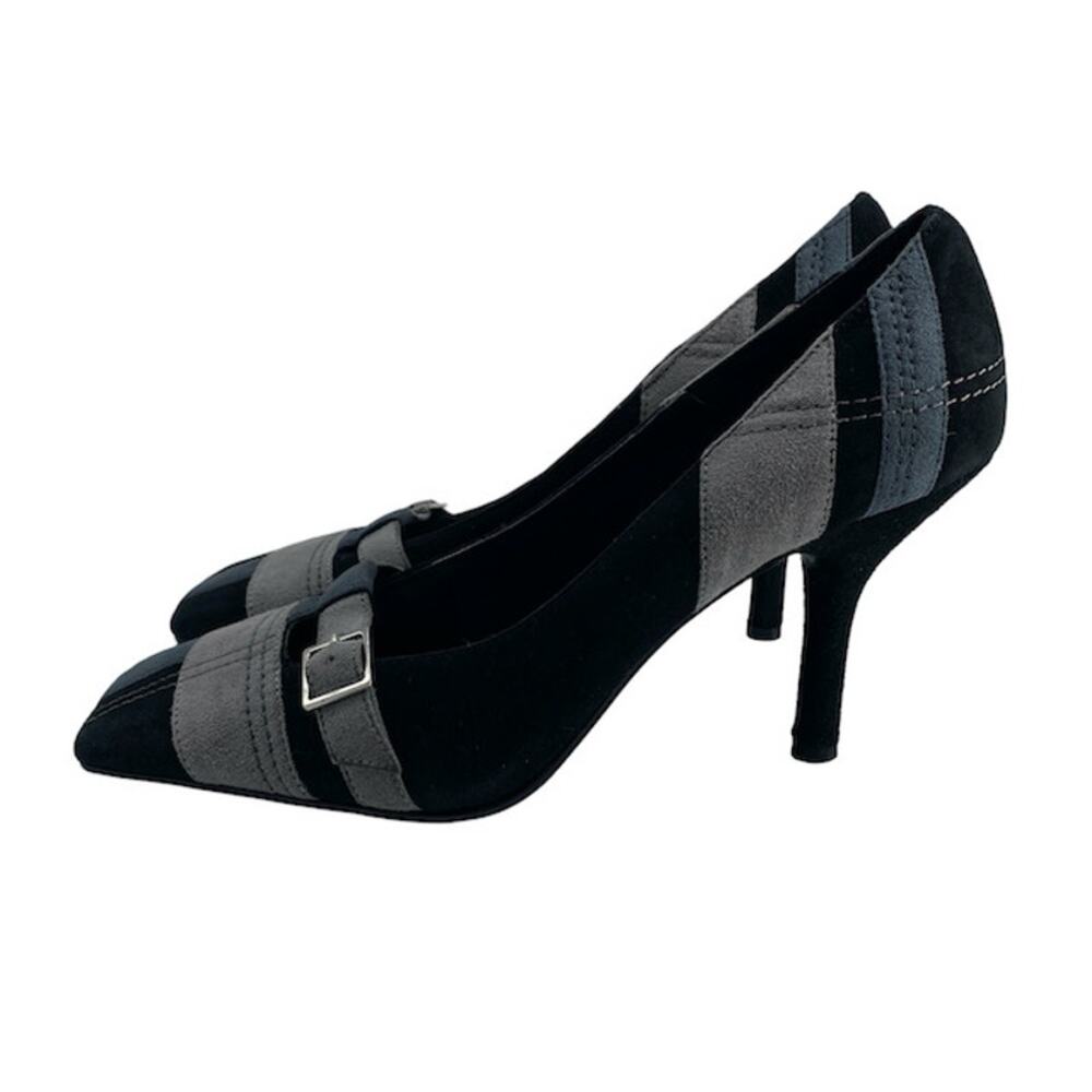 ANN MARINO 8M Suede Color Block Square Toe Pump Gray